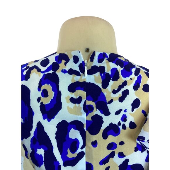 Julie Brown NYC Leopard Print Ruffle Sleeveless Shift Dress Beige & Blue Size 6 - Picture 5 of 8